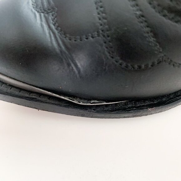 H&M Leather Western Cowgirl Core Block Heel Black Ankle Cowboy Boots Size 38 - Picture 12 of 13